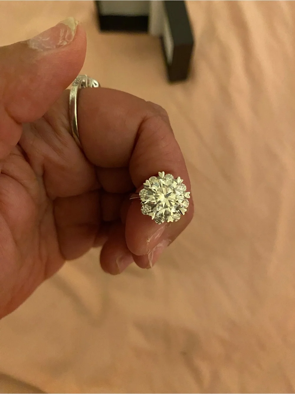 Classic Moissanite and Silver Round Halo Ring - White